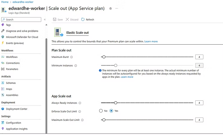 Logic App standard scale out settings